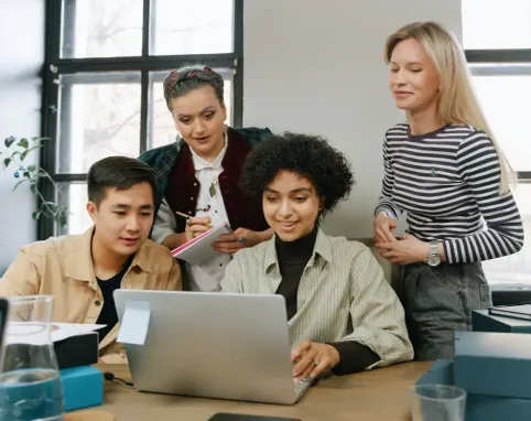 Team working together on laptop
